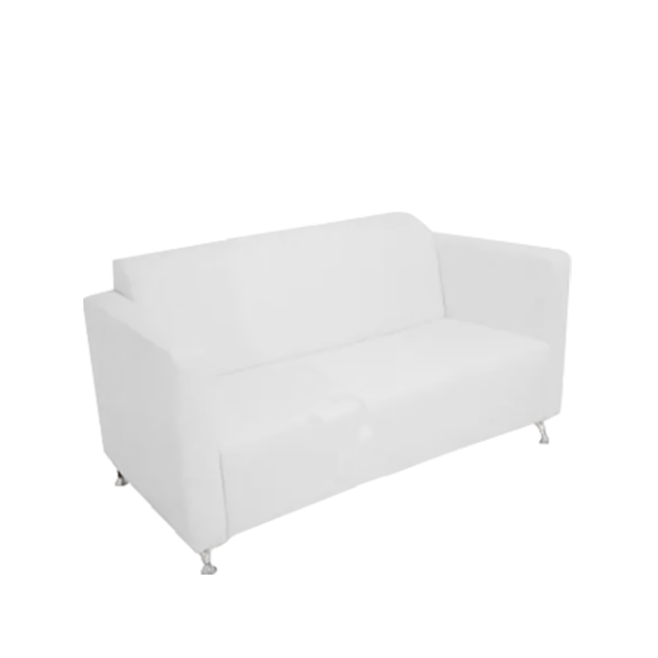2 Seaters Arm Sofa White Leather with Metal Leg