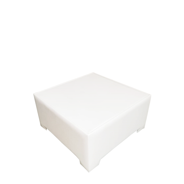 60×60 White Leather Coffee Table with Top Glass