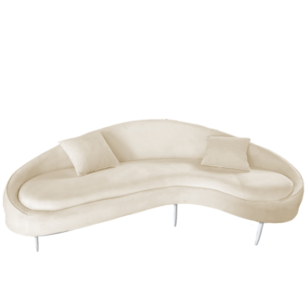 Ivory Solid Textured Fabric 3-Seater Curved Sofa with 3 Pillows