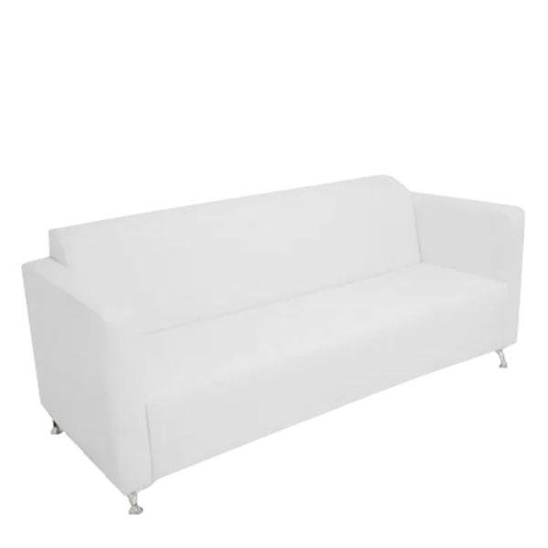 3 Seaters Arm Sofa White Leather with Metal Leg