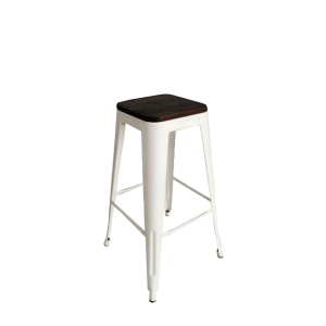 White Bar Stool with Wooden Seat