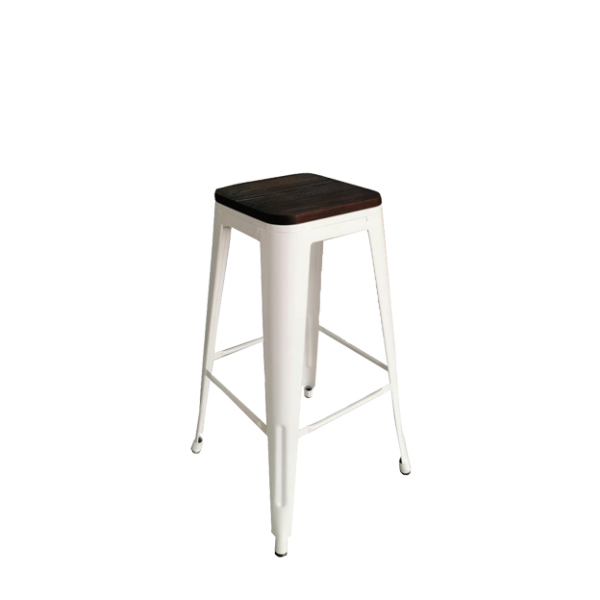 White Bar Stool with Wooden Seat